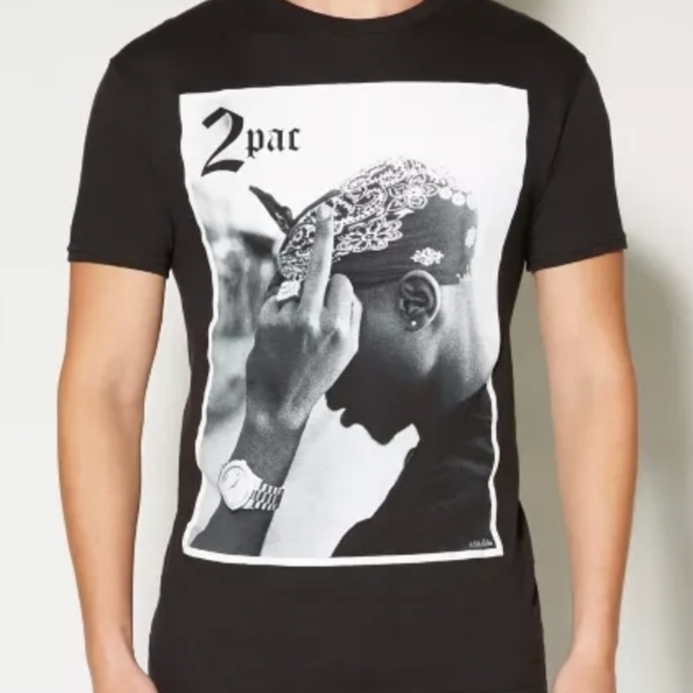 2Pac Bandana Black And White Tee